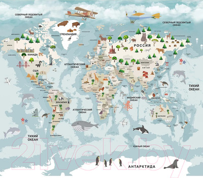 Фотообои листовые Citydecor Детская Карта мира 341 (300x260см)