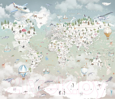 Фотообои листовые Citydecor Детская Карта мира 351 (300x260см)