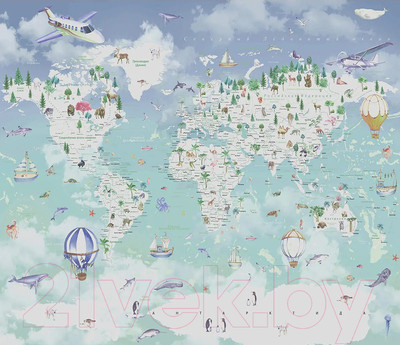 Фотообои листовые Citydecor Детская Карта мира 357 (300x260см)