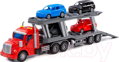 Автовоз игрушечный Полесье Профи Тягач с полуприцепом-автовозом / 83972