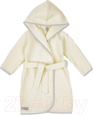 Халат детский Amarobaby Waffle с капюшоном / AB-OD22-WAF2502/33-122  (молочный, р.122-128)