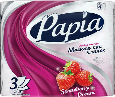 Туалетная бумага Papia Strawberry Dream 3х слойная (4рул, белый)
