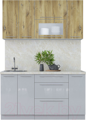 Кухонный гарнитур Interline Мила Пластик 1.5 В (дуб эпоксид/туманный глянец/опал светлый)