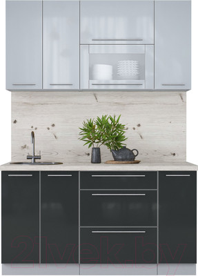 Кухонный гарнитур Interline Мила Пластик 1.5 В (туманный глянец/антрацит/бискайская сосна)