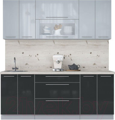 Кухонный гарнитур Interline Мила Пластик 2.0 В (туманный глянец/антрацит/бискайская сосна)