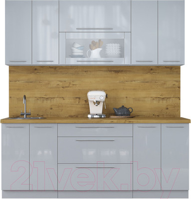 Кухонный гарнитур Interline Мила Пластик 2.0 В (туманный глянец/туманный глянец/дуб бунратти)