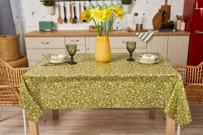 Скатерть Stolima Декор-шанс 5010-5 Цветочная фантазия/Олива айвори (180x130)