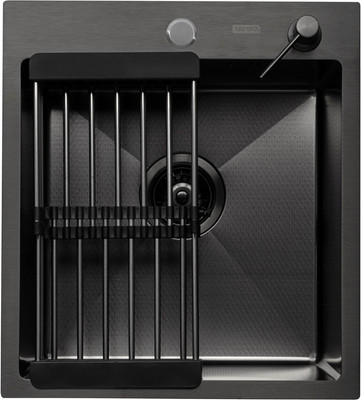 Мойка кухонная Arfeka Eco AR 45x50 + CL AR + DS AR (Black Decor, с дозатором и коландером)