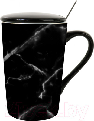 Кружка с ложкой Miniso Black and White Series 9957 (с крышкой)