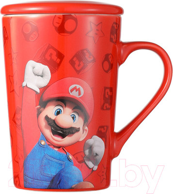 Кружка с ложкой Miniso Super Mario Bros Collection 7564 (с крышкой)