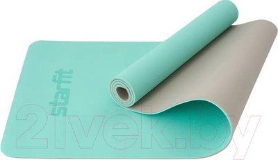 Коврик для йоги и фитнеса Starfit FM-201 TPE (183x61x0.6см, мятный/серый)
