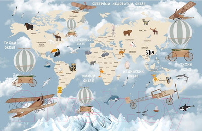 Фотообои листовые Citydecor Детская Карта мира 81 (400x260см)