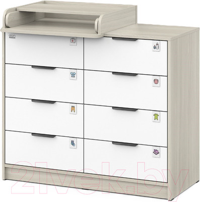 Комод пеленальный Атон Zeus 1008 ЛДСП с шариковыми направляющими (шимо светлый/белый)