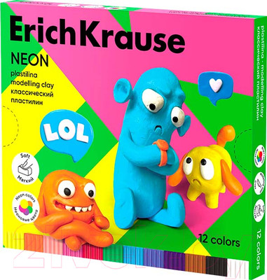 Пластилин Erich Krause Jolly Friends Neon / 61355 (12цв)
