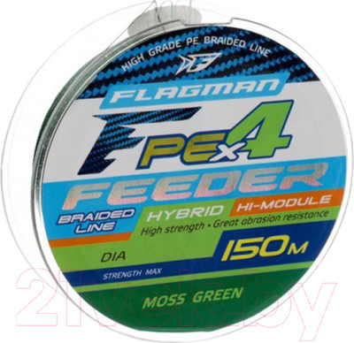 Леска плетеная Flagman Fishing PE Hybrid F4 Feeder 150m MossGreen 0.10мм. Max4.6кг / 29150-010