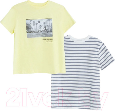 Комплект футболок детских Mark Formelle 113379-2 (р.116-60, лимонад/серая полоска на белом)