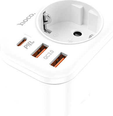 Электроразветвитель Hoco NS3 1 розетка + Type-C PD20W + 2 USB (белый)