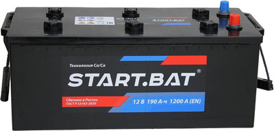Автомобильный аккумулятор СтартБат 6СТ-190 L рус. конус+переходник (190 А/ч)