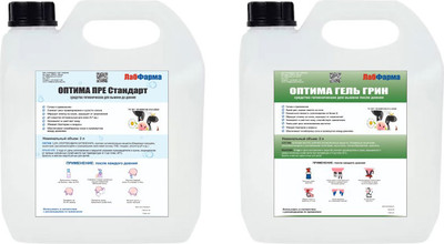 Средство для обработки вымени животных Лабфарма Оптима Пре Стандарт до доения+Оптима Гель Грин после доения (2л+2л)