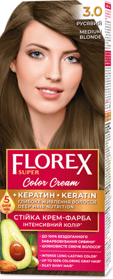 Крем-краска для волос Florex Super Кератин тон 3.0 русый