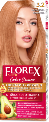 Крем-краска для волос Florex Super Кератин тон 3.2 карамель