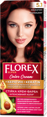 Крем-краска для волос Florex Super Кератин тон 5.1 махагон