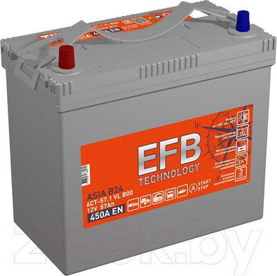 Автомобильный аккумулятор TITAN Asia EFB B00 450A R+ (57 А/ч)
