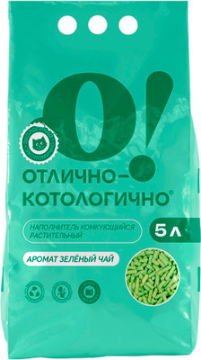 Наполнитель для туалета О!Отлично-котологично Зеленый чай комкующийся (2.07кг/5л)
