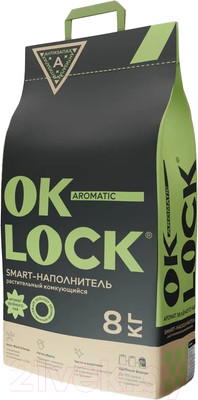 Наполнитель для туалета Ok-Lock Растительный Зеленый чай комкующийся (8кг/18л)