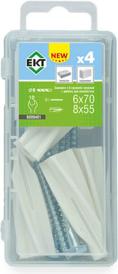 Дюбель для пенобетона ЕКТ 8х55 + Саморез 6х70 / B009401 (4шт)