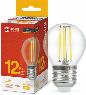 Лампа INhome LED-Шар-Deco 12Вт 230В Е27 3000К 1350Лм / 4690612053684