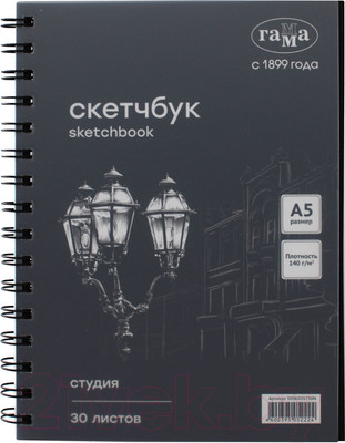 Скетчбук ГАММА Студия / 50SK03S730N (30л, черный)