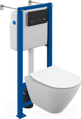 Инсталляция с унитазом подвесным Cersanit City Smart CO DPL EO Slim + Vector / 68305 (с кнопкой Estetica черный матовый)