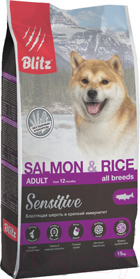 Сухой корм для собак Blitz Pets Adult Salmon & Rice / 4213 (15кг)