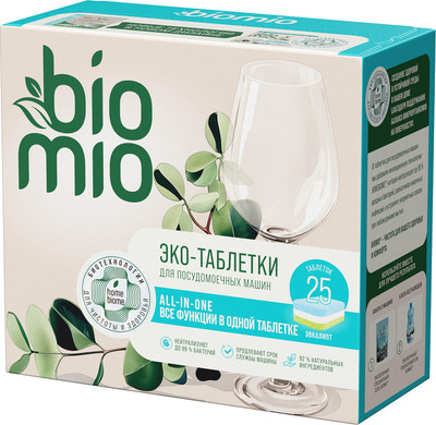Таблетки для посудомоечных машин BioMio All-in-One с эфирным маслом эвкалипта (25шт)