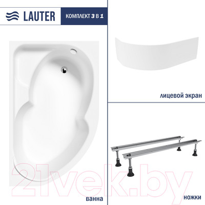 Ванна акриловая Lauter Geneva 170x105 / 2103170R (с ножками и лицевым экраном)