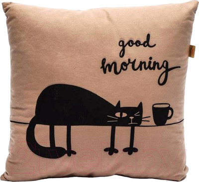 Подушка декоративная MATEX Meow. Good Morning / 28-178 (кофейный/чернильный)