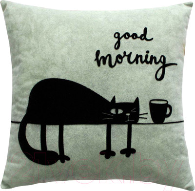 Подушка декоративная MATEX Meow. Good Morning / 24-767 (мятный/чернильный)