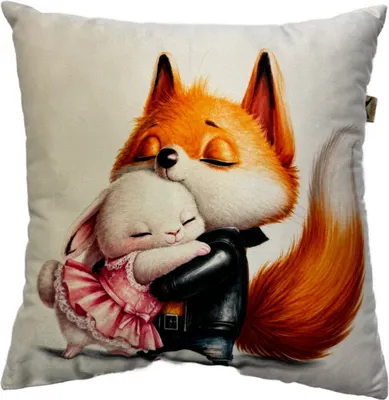 Подушка декоративная MATEX Fluffy. Рыжик и зайка / 61-632 (белый/черный/лососевый)