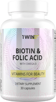 Мультивитаминный комплекс 1WIN Биотин и фолиевая кислота с Омега-3 (30 капсул)
