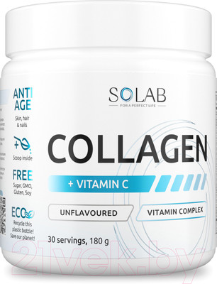 Коллаген SOLAB С витамином С (30 порций, 180г, нейтральный)