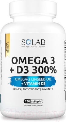 Мультивитаминный комплекс SOLAB Омега 3 и витамин Д3 600 МЕ (120 капсул)