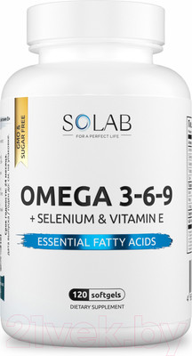 Жирные кислоты SOLAB Omega 3-6-9 с селеном, витамином Е (120 капсул)