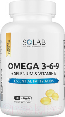 Жирные кислоты SOLAB Omega 3-6-9 с селеном и витамином Е (60 капсул)