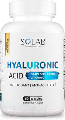 Комплексная пищевая добавка SOLAB Гиалуроновая кислота с вит. С и экстрактом виноградной косточки (60 капсул)