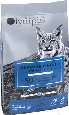 Сухой корм для кошек Black Olympus Для стерилизованных кошек сельдь и криль (8кг)