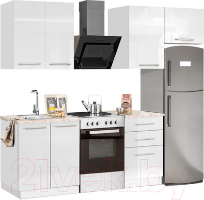 Кухонный гарнитур Кастанье Мила 1.5 (белый глянец)