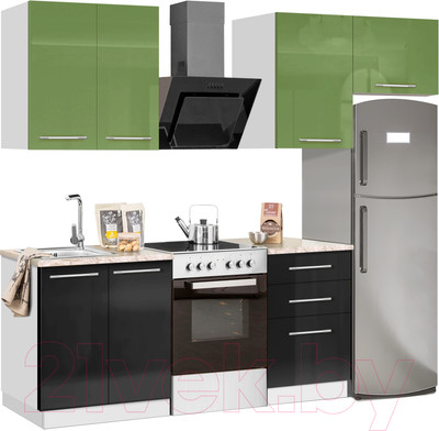 Кухонный гарнитур Кастанье Мила 1.5 (зеленый глянец/черный глянец)