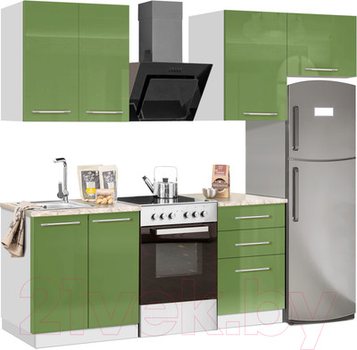 Кухонный гарнитур Кастанье Мила 1.5 (зеленый глянец)