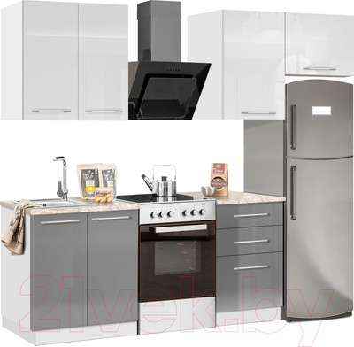 Кухонный гарнитур Кастанье Мила 1.5 (белый глянец/серый пыльный)